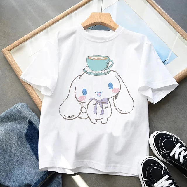 Camiseta casual infantil, camiseta kawaii, roupa de desenho Sanrio Anime, camiseta Y2k, blusa para menino e menina, roupa kawaii infantil