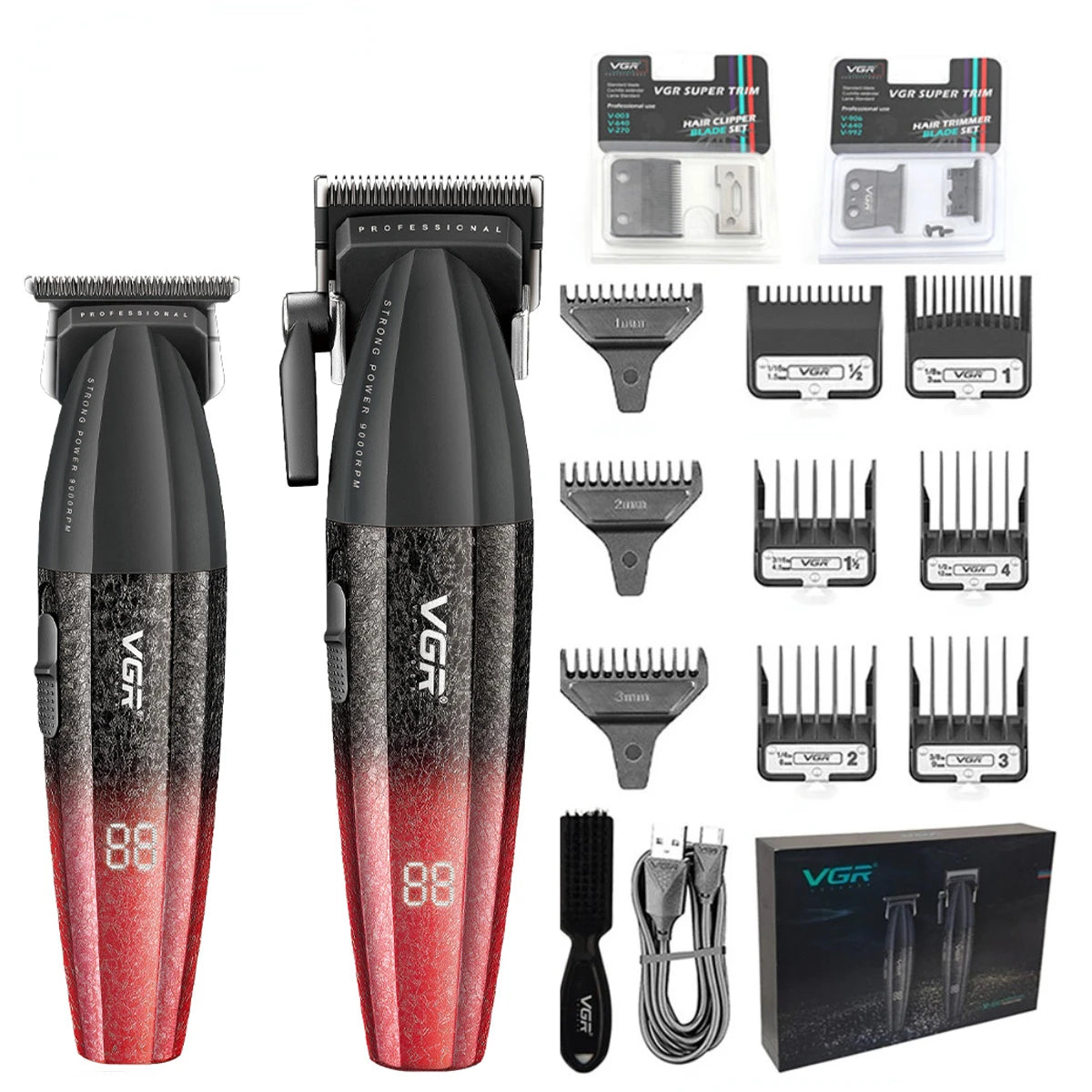 VGR Hair Clippers Professional 9000RPM Hair Cutting Machine Rechargeable Beard Trimmer Charging Base Hair Clippers men V-640 S3