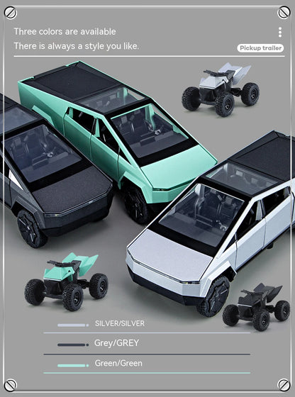 Camiones de juguete para niños, modelo Cybertruck, camioneta plateada, de metal fundido a presión, con sonido y luz, a partir de 3 años, escala 1:32.