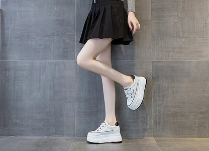 Fujin 9cm Cow Suede Genuine Leather Women Vulcanized Shoes Platform Wedge Skate Boarding High Brand Heels Casual Summer Shoes