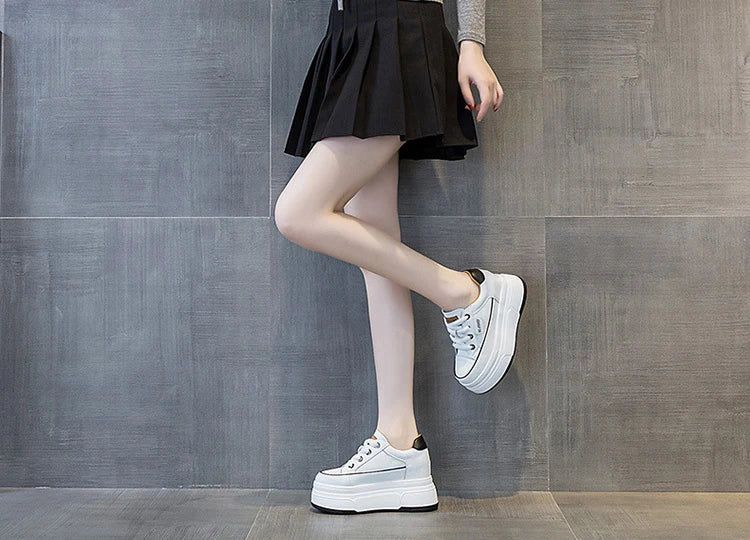 Fujin 9cm Cow Suede Genuine Leather Women Vulcanized Shoes Platform Wedge Skate Boarding High Brand Heels Casual Summer Shoes