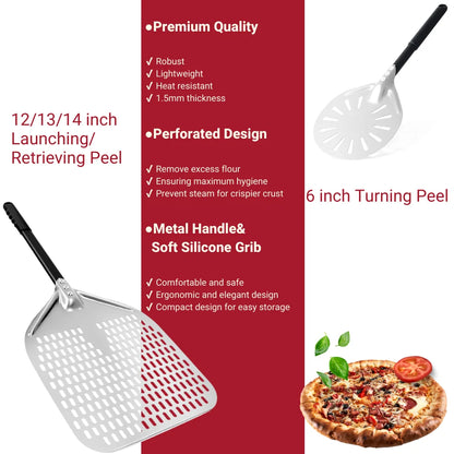6&12 13 14  Inch Pizza Perforated Shovel Paddle Pizza Oven Turning Peel Hard  Anodized Pizza  Baking Kitchen Tool Spatula