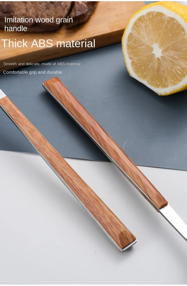 Juego de cubiertos con mango de madera de imitación de acero inoxidable, abrazadera para vajilla occidental, cuchillo, tenedor, cuchara de té, 30 Uds.