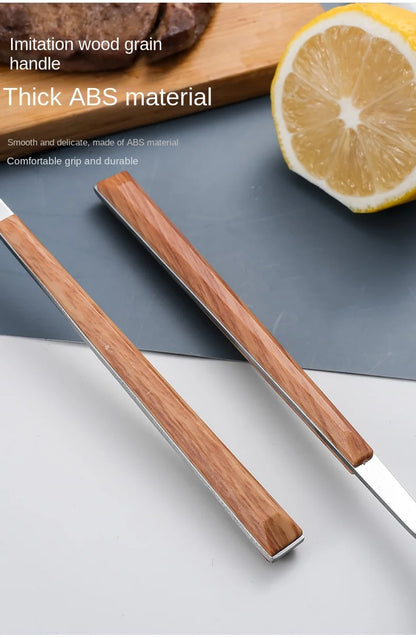 Juego de cubiertos con mango de madera de imitación de acero inoxidable, abrazadera para vajilla occidental, cuchillo, tenedor, cuchara de té, 30 Uds.