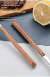 Juego de cubiertos con mango de madera de imitación de acero inoxidable, abrazadera para vajilla occidental, cuchillo, tenedor, cuchara de té, 30 Uds.