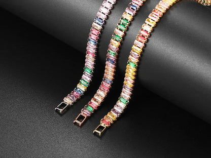 Pulseras de tenis de cristal arcoíris para mujer, color plata Kpop, regalos para amigas, cadena de brazalete de circonitas coloridas, joyería para la mano H167-M
