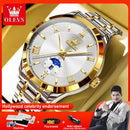 OLEVS 3638 Mens Watch Original Quartz Watch Stainless Steel Waterproof Luminous Large Dial Day Date Watches Luxury Men Box Reloj