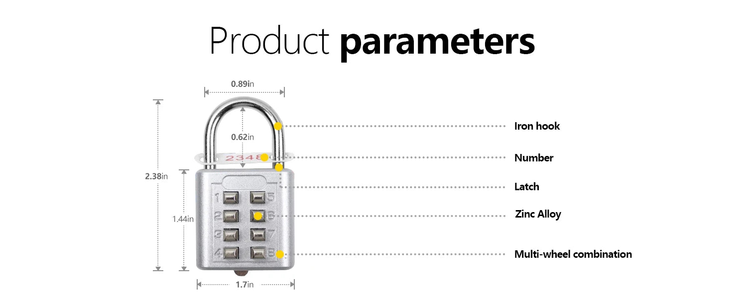 8-Digit Combination Outdoor Button Waterproof Fixed Random Code Padlock Zinc Alloy Luggage Travel Smart Lock With Key Anti-Theft