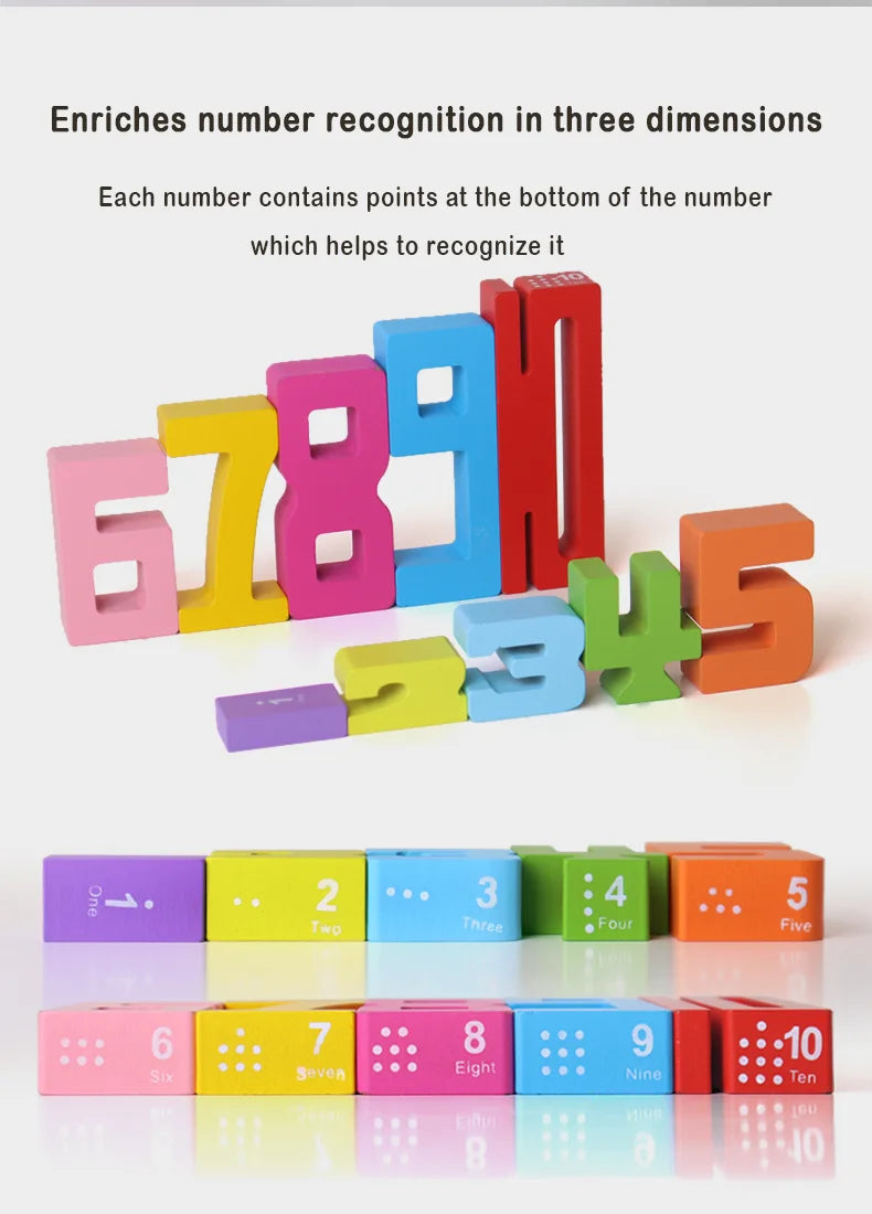 Wooden educational digital blocks, creative puzzles, stacking toys, fun brain teasers, early education topics, Montessori style