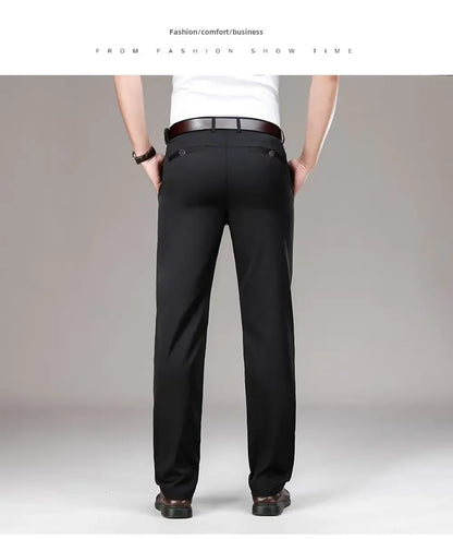Pantalones casuales de seda helada para hombre, de negocios, formales, de verano, finos, rectos y holgados, para hombres de mediana edad.