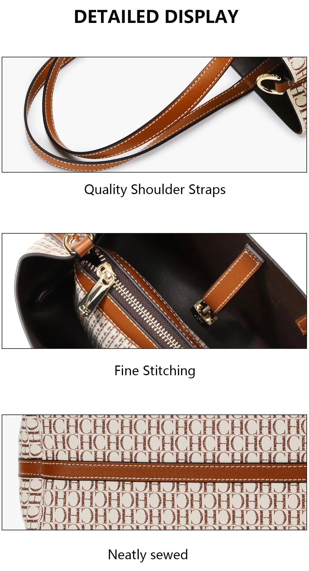 CH Women's Large Capacity Handbag Daily Commuting High-end Versatile PU Material Letter Printed Design Women's Crossbody Bag