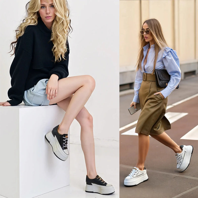 Fujin 9cm Cow Suede Genuine Leather Women Vulcanized Shoes Platform Wedge Skate Boarding High Brand Heels Casual Summer Shoes