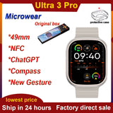 Microwear Ultra 3 Pro NFC Smart Watch ChatGPT Compass 49mm 2.1'' BT Call Temperature ECG GPS Tracker Sport Smartwatch Women Men