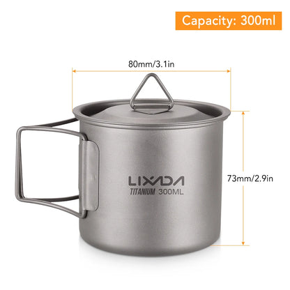 Taza de agua ultraligera de titanio Lixada con asa plegable, portátil para exteriores, camping, picnic, 300 ml/350 ml/550 ml/650 ml