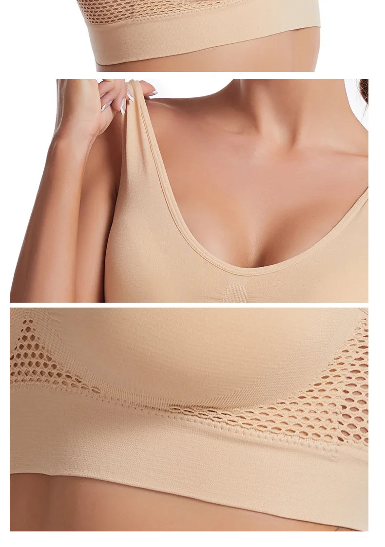 S-7XL Plus Size Grid Air Holes Bra sports without underwire Women's Underwear Shock-proof Yoga Running Brassiere Hollow out Vest