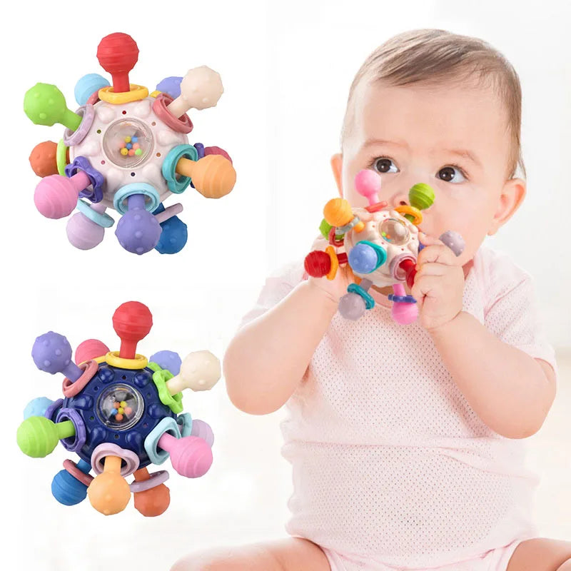 Baby Toys 0 12 Months Rotating Rattle Ball Grasping Activity Baby Development Toy Silicone Teether Sensory Toys for Babies Gifts