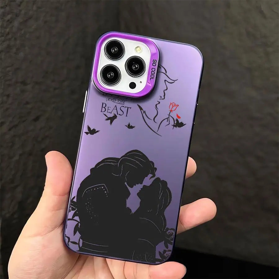 Funda plateada colorida para Apple iPhone 11, 13, 15, Pro Max, 14 Plus, 12, 16, funda de silicona a prueba de golpes, Princesa Bella Disney
