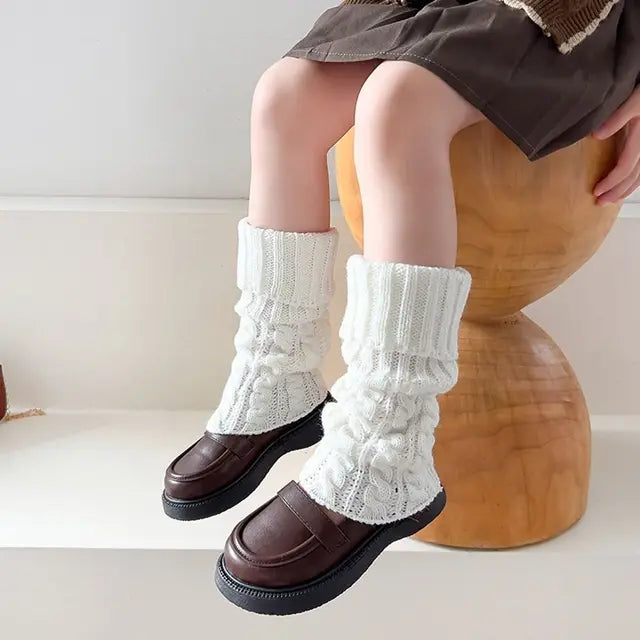 Calcetines calentadores de piernas de punto trenzado Lolita para niñas, cubrepiés cálidos para bebés, lindos y dulces protectores de ballet, calcetines largos 