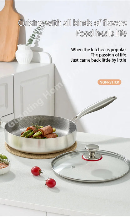 Titanium Stainless Steel Frying Pan Nonstick Wok Uncoated Pot Egg Steak Skillet Home Induction Cooker Gas Stove Kitchen Cookware