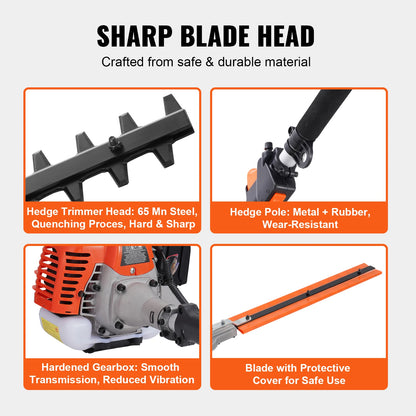 VEVOR 33CC 6-in-1 Multi-Functional Trimming Tool Gas Hedge Trimmer/Weed Eater/Brush Cutter/Pole Chainsaw Pruner w/Extension Pole