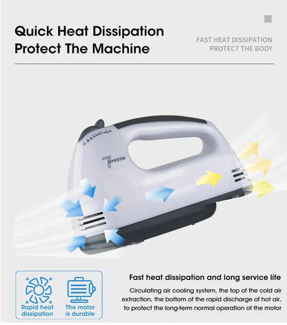 Household Electric Mixer Handheld Kitchen Food Mixer Multifunctional Adjustable 7-speed Egg Cream Dough Bread Mixer Grinder