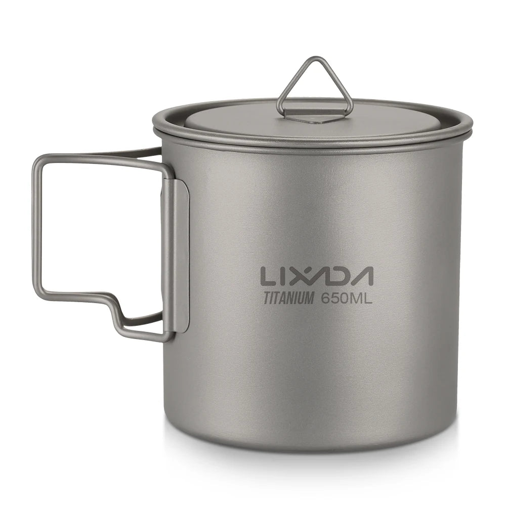 Taza de agua ultraligera de titanio Lixada con asa plegable, portátil para exteriores, camping, picnic, 300 ml/350 ml/550 ml/650 ml