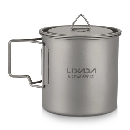 Taza de agua ultraligera de titanio Lixada con asa plegable, portátil para exteriores, camping, picnic, 300 ml/350 ml/550 ml/650 ml