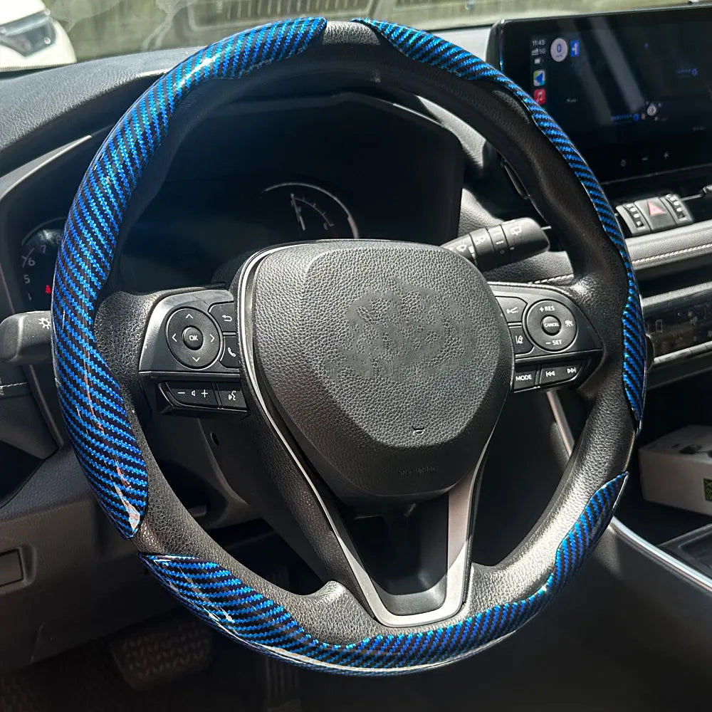 3PCS Carbon Fiber Car Round Steering Wheel Cover Non-Slip Steering Cover Protector Anti Dust Washable Interior Auto Accessories