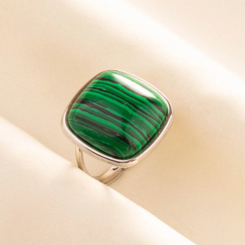 1pc Green Turquoise Ring Hippie Stainless Steel Silver Color Charm Opening Adjustable Ring Women Chunky Bohemian Party Jewelry