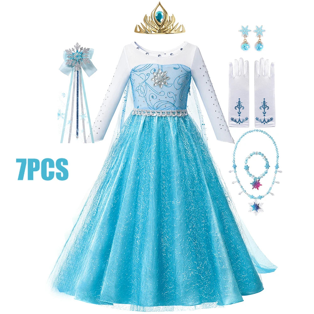 Fantasia da Anna para meninas, vestido de princesa para festa de aniversário, vestido de princesa para festa de carnaval, roupa infantil com estampa completa.