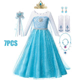 Anna Costume For Kids Girl Fancy Birthday Party Gown Princess Dress Carnival Party Children Clothing Full Printing Vestidos