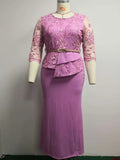 4XL 5XL Plus Size 2025 Christmas Dresses Women O Neck 3/4 Sleeve Long Maxi Dress Fashion Lace Patchwork Night Party Dress