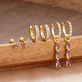 6PCS Cubic Zirconia Stainless Steel 14K Gold Plated Water Drop Earrings Five-Petaled Flowers ear stud For Women Set Jewelry Gift