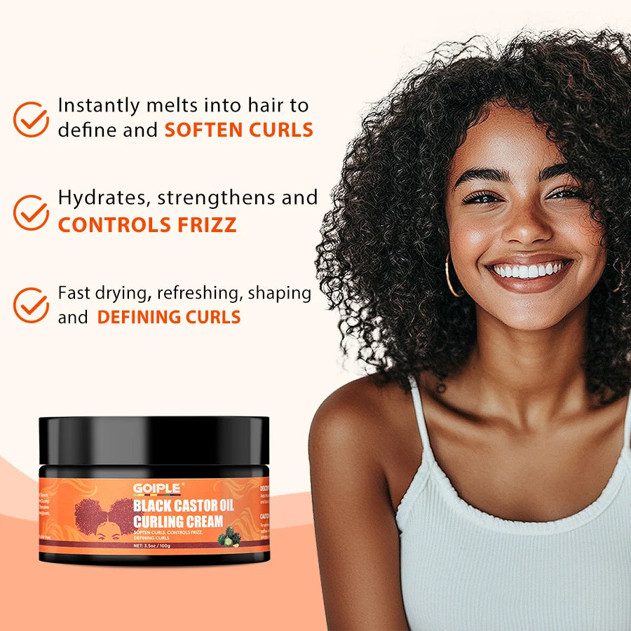 Acondicionador en crema para rizos con aceite de ricino negro GOIPLE Hidratante Suaviza Definir rizos Controla el frizz Peinado Potenciador de rizos