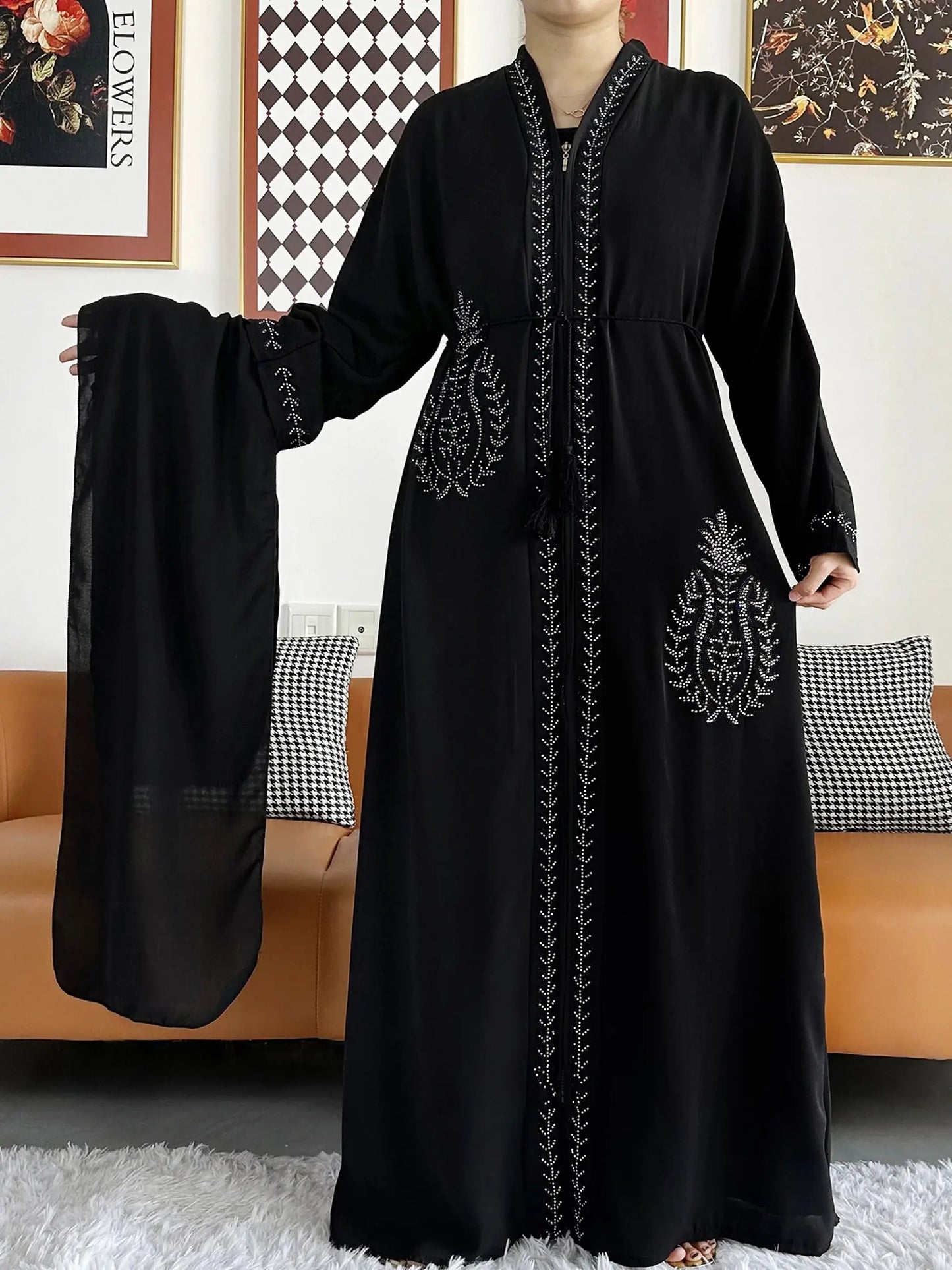Vestido elegante de gasa para mujer, abaya abierta con cremallera, ropa musulmana, cárdigan islámico, abaya, nuevo