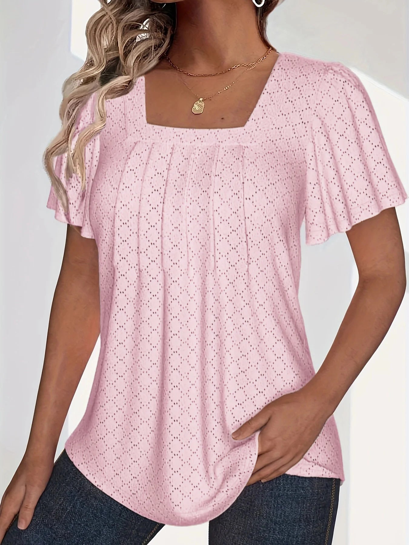Plus size primavera e verão moda e elegante oco topos para mulheres escritório wear solto plissado mangas versátil topos para