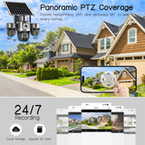 20MP 4G Sim Solar Camera WiFi 10X Optical Zoom 3-PTZ 4-Lens 3-Screens Outdoor Wireless Security Cameras Auto Tracking CCTV V380