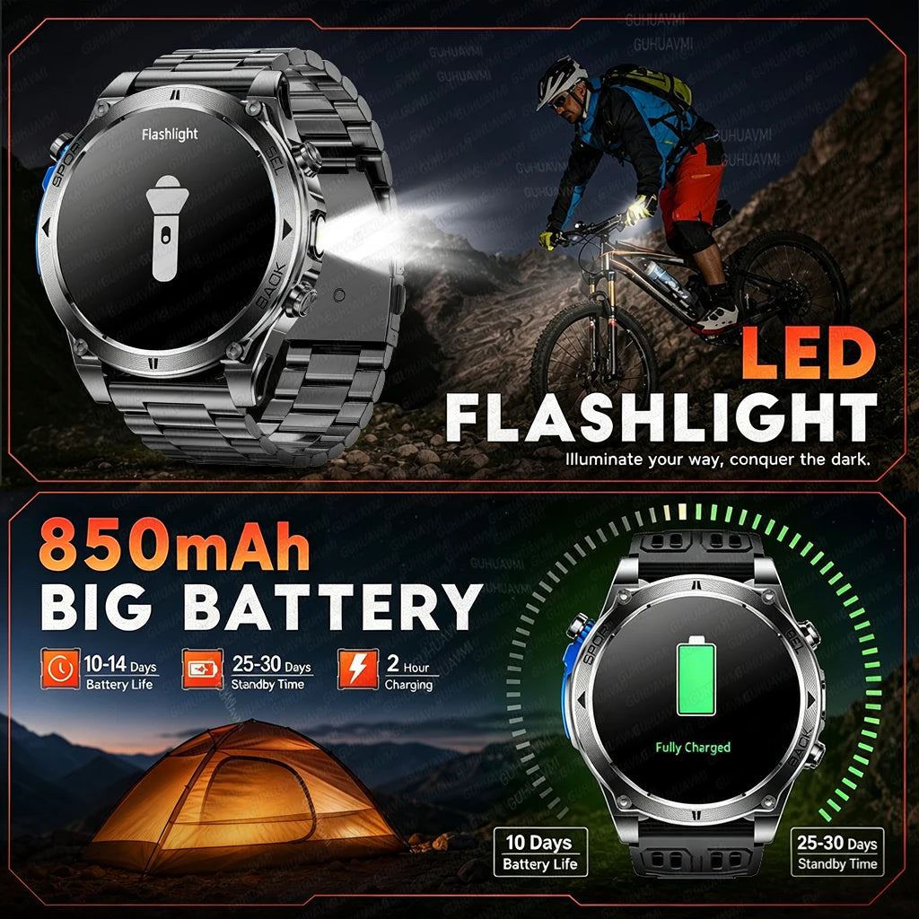Novo Smartwatch Masculino T-RX4 Ultra GPS 2026 – Posicionamento GPS de 6 satélites, resistência à água 10ATM, bateria de 850mAh, bússola e mais de 170 modos esportivos.