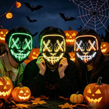Artigos para Festa de Halloween 2026: Máscara LED Luminosa Estilo "Uma Noite de Crime" (Purge) com Luz Neon EL Sem Fio – Máscara de Rosto Inteiro para Cosplay Adulto (Brilha no Escuro)
