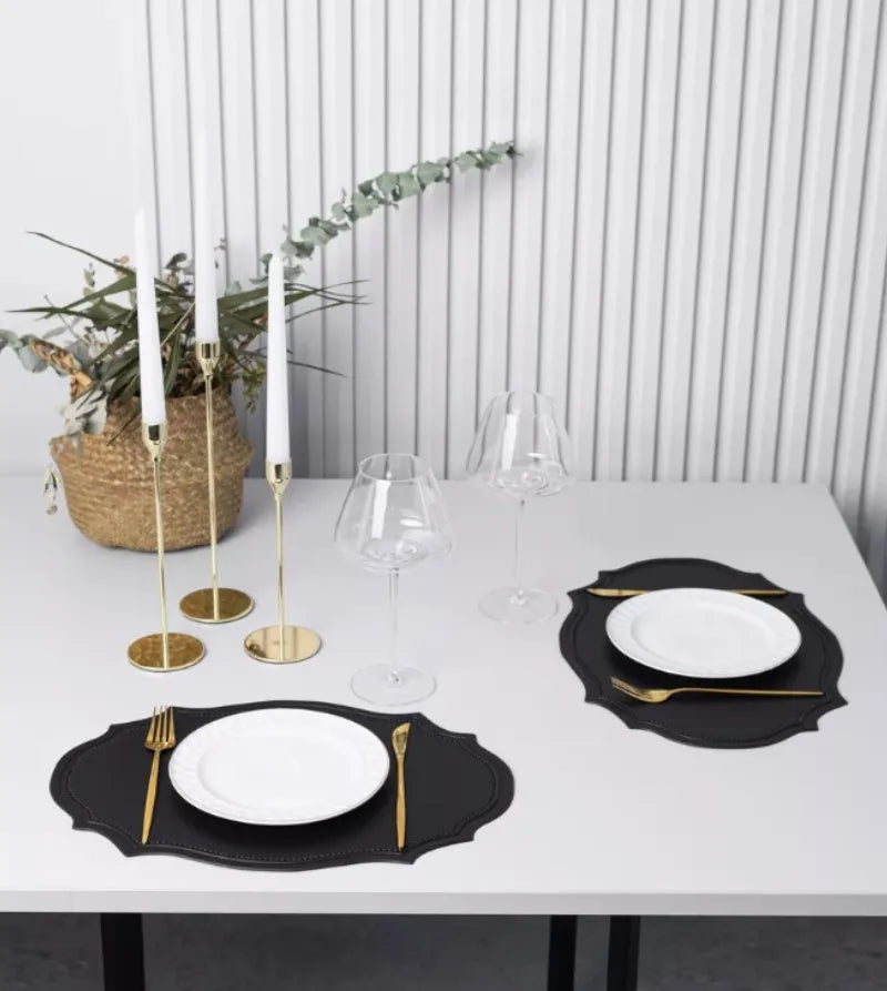 1/4/6PCS Shaped PU Placemat Set Faux Leather Kitchen Dining Table Pad Luxury Black Pink Green Place Mat Tableware Cafe Pad 식탁매트