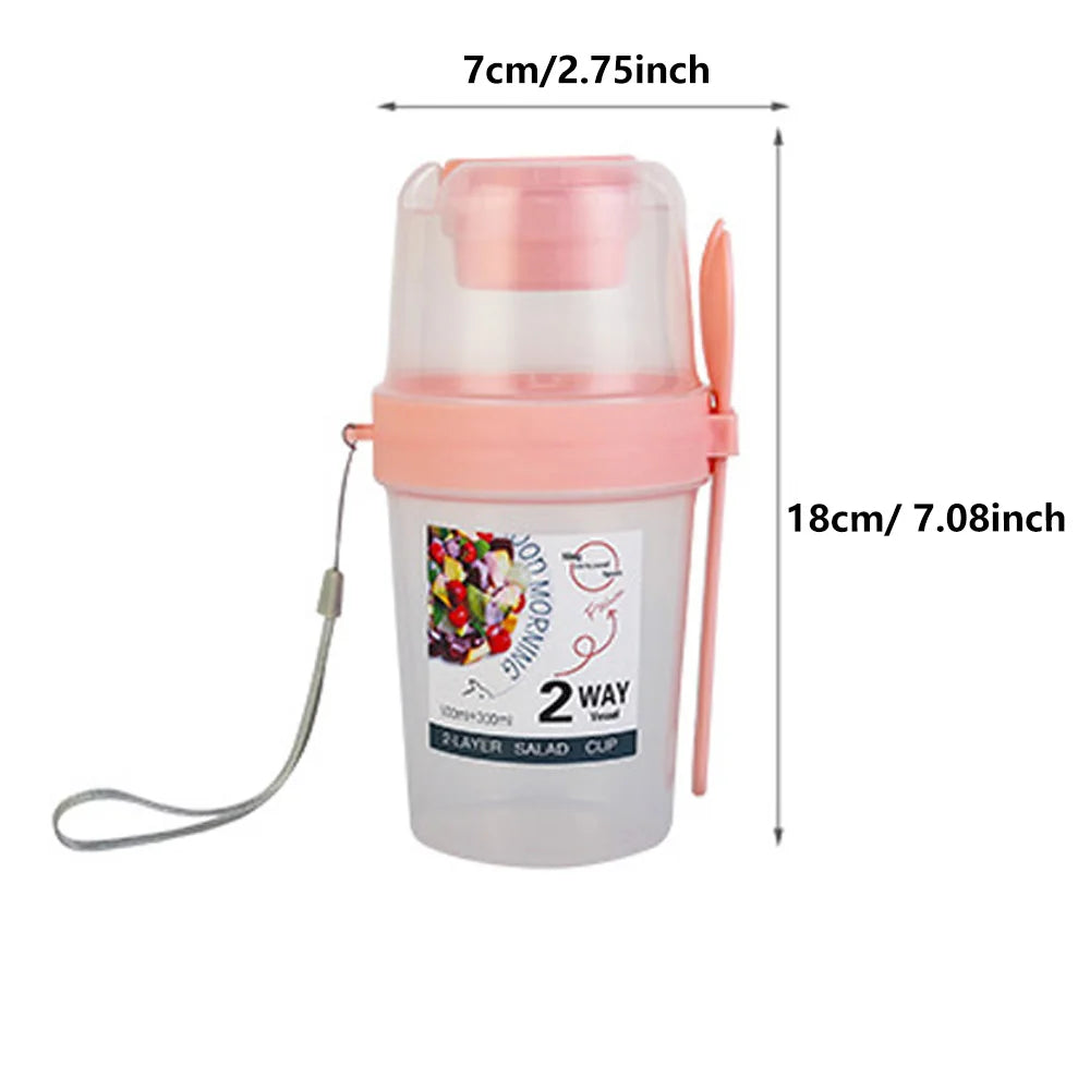 ¡Lleve tazas de desayuno, tazas de ensalada, cereales de yogur, bocadillos de avena, recipientes para parfait y soportes para aderezos para ensaladas con tenedores!