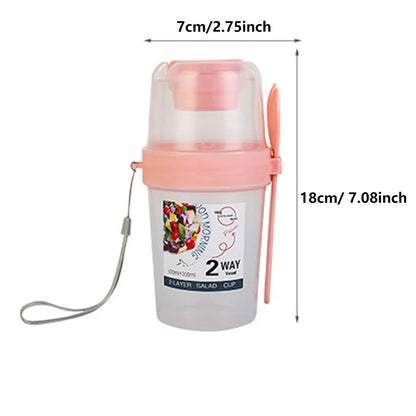 ¡Lleve tazas de desayuno, tazas de ensalada, cereales de yogur, bocadillos de avena, recipientes para parfait y soportes para aderezos para ensaladas con tenedores!