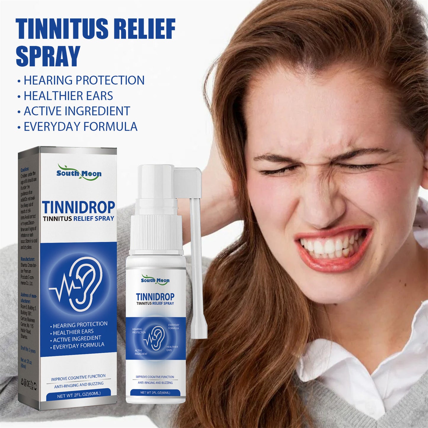 60ml Tinnitus Relief for Ringing Ears Quick Dry Formula Ear Cleaning Solution for Men Women Adults Elders