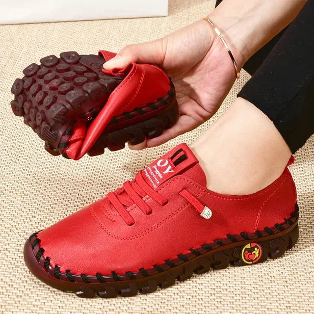 Zapatillas de cuero para mujer, zapatos casuales vulcanizados, mocasines planos suaves y cómodos para mujer, zapatillas sin cordones para mujer 