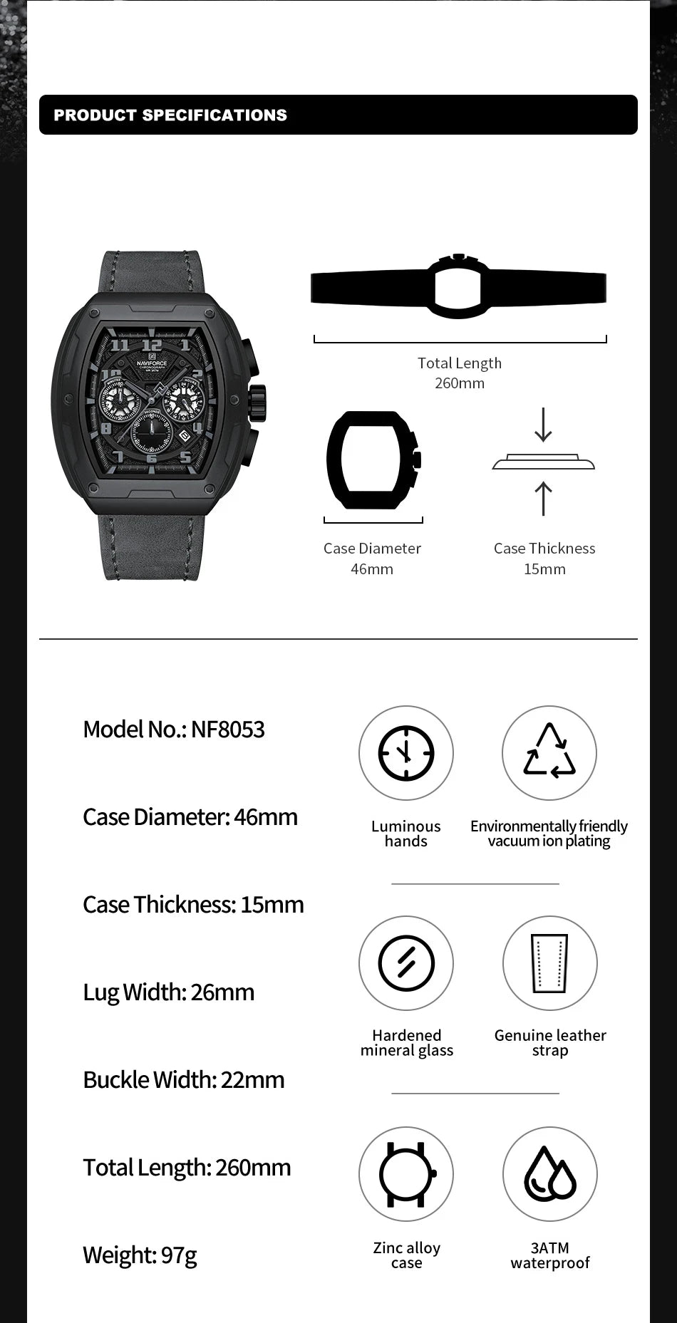 NAVIFORCE Luxury Brand Men's Sports Watch Quartz 24-Hour Chronograph Waterproof Male Wristwatches Date Display Clock Reloj Hombre