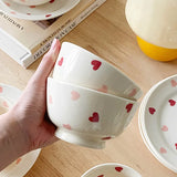 Heart-shaped Ceramic Dinnerware Set, Dinner Plate, Rice Salad Bowl, Coffee Mug, Japanese Love, Warm Gift for Valentine day