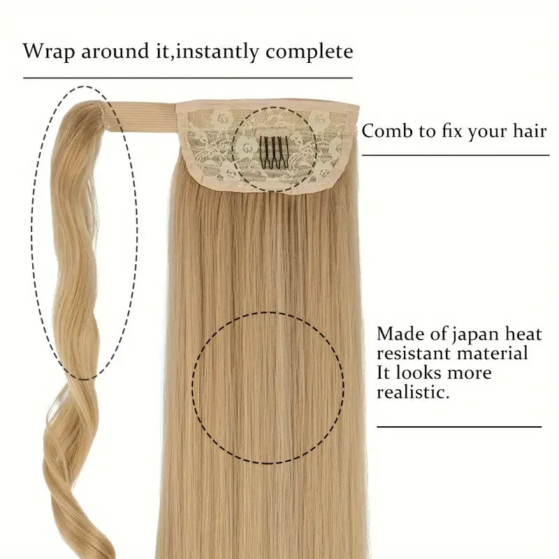 22 Polegada extensões de cabelo de rabo de cavalo reto sintético resistente ao calor envoltório em torno de pônei peruca para uso diário feminino