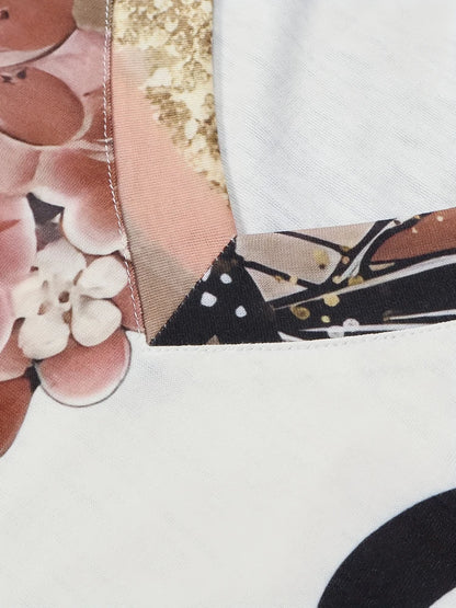 Vestido plus size com estampa gráfica e letras, vestido casual de manga curta com gola redonda, roupas femininas plus size
