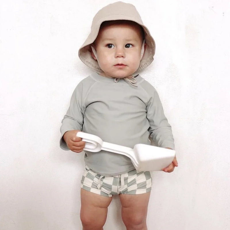 2025 Summer Baby Boys Swimsuit Long Sleeves One Piece Swimwear for Kids Toddler Cartoon UPF50+ Rash Guards Infant Bathing Sui