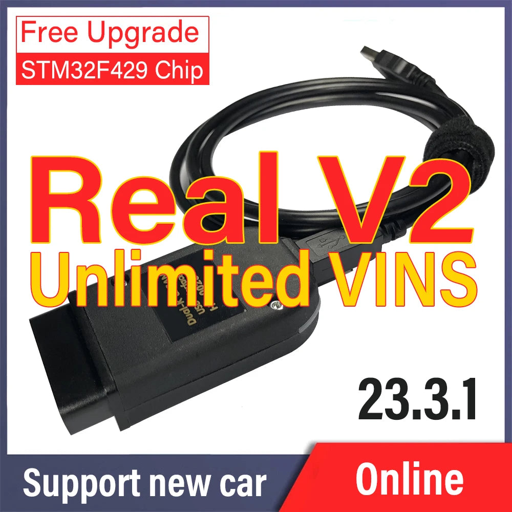 Actualización de Vag Com Real V2 1996-2024 con VIN ilimitados. Real V2 24.8 en línea con logotipo. Interfaz USB de hardware para codificación de diagnóstico VAG.
